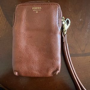 Fossil tan leather coin purse and card holder